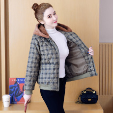 批发实拍格子灯芯绒羊羔毛外套2024年秋冬新款女冬季复古加厚棉衣棉服