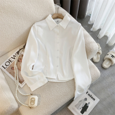 批发实拍 基础款衬衫女港味设计感辣妹收腰系带气质上衣长袖衬衣