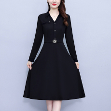 批发2026新款大码女装<b class='q'>胖</b>mm<b class='q'>气质</b>修身拼色遮肚中长款长袖阔太太连衣裙子