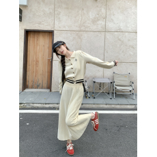 批发实拍实价 2023秋新款韩版学院风长袖针织开衫高腰气质半身裙套装