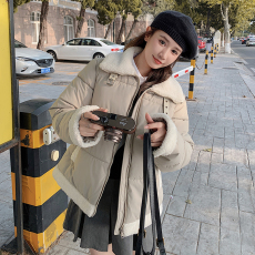 羊羔毛2023冬季新款棉服短款女立领宽松时尚休闲加厚面包服外套