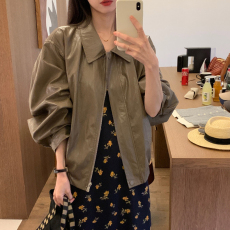 批发2026<b class='q'>春</b>装韩系复古棕高级飞行员夹克仿皮衣百搭外套女新款