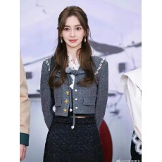 批发<b class='q'>杨颖</b>baby<b class='q'>同款</b>灰色毛呢拼接蕾丝小香风短款上衣女秋冬气质名媛外套