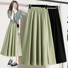 批发实拍大码胖MM纯棉半身裙女设计感小众新款潮中长款高腰显瘦A字裙