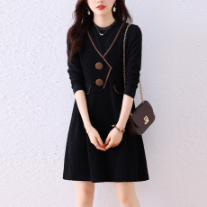 批发高品质假两件拼接大码<b class='q'>连衣裙</b>女2026春季新款韩版修身显瘦黑色裙子