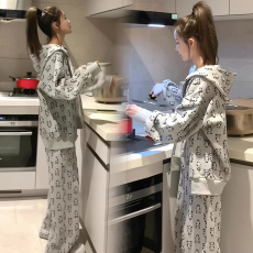 批发秋冬季新款熊猫印花连帽卫衣休闲阔腿裤孕妇套装二件套