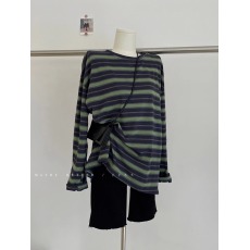 批发官图条纹长袖t恤女春秋薄款2026新款韩版潮圆领上衣<b class='q'>大码</b>女装200斤