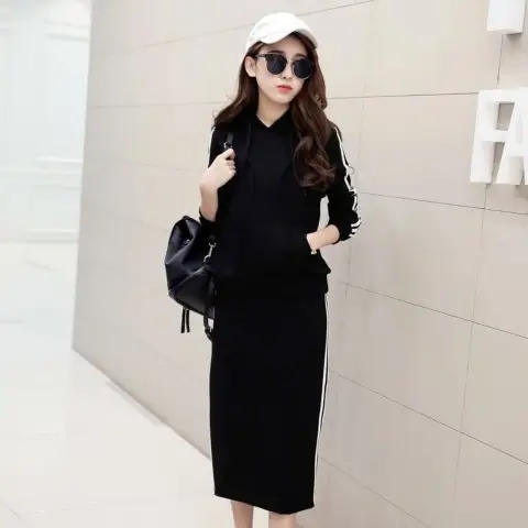  new Korean version autumn black casual suit sweater skirt fashion slim suit skirt two-piece female