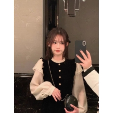批发小香风丝绒<b class='q'>连衣裙</b>女春秋2026新款裙子内搭高级感法式长裙简约时尚