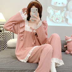 批发M-5XL 6535提花睡衣女春秋季甜美长袖<b class='q'>长裤</b>加肥220斤<b class='q'>大码</b>家居服