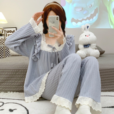 批发M-5XL  6535提花睡衣女春秋季甜美长袖<b class='q'>长裤</b>加肥220斤<b class='q'>大码</b>家居服