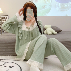 批发M-5XL  6535提花睡衣女春秋季甜美长袖<b class='q'>长裤</b>加肥220斤<b class='q'>大码</b>家居服