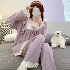 批发M-5XL  6535提花睡衣女春秋季甜美长袖<b class='q'>长裤</b>加肥220斤<b class='q'>大码</b>家居服