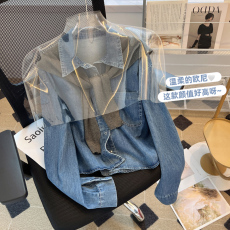 欧货披肩短款牛仔衬衫女春装新款2023设计感小个子polo领爆款上衣