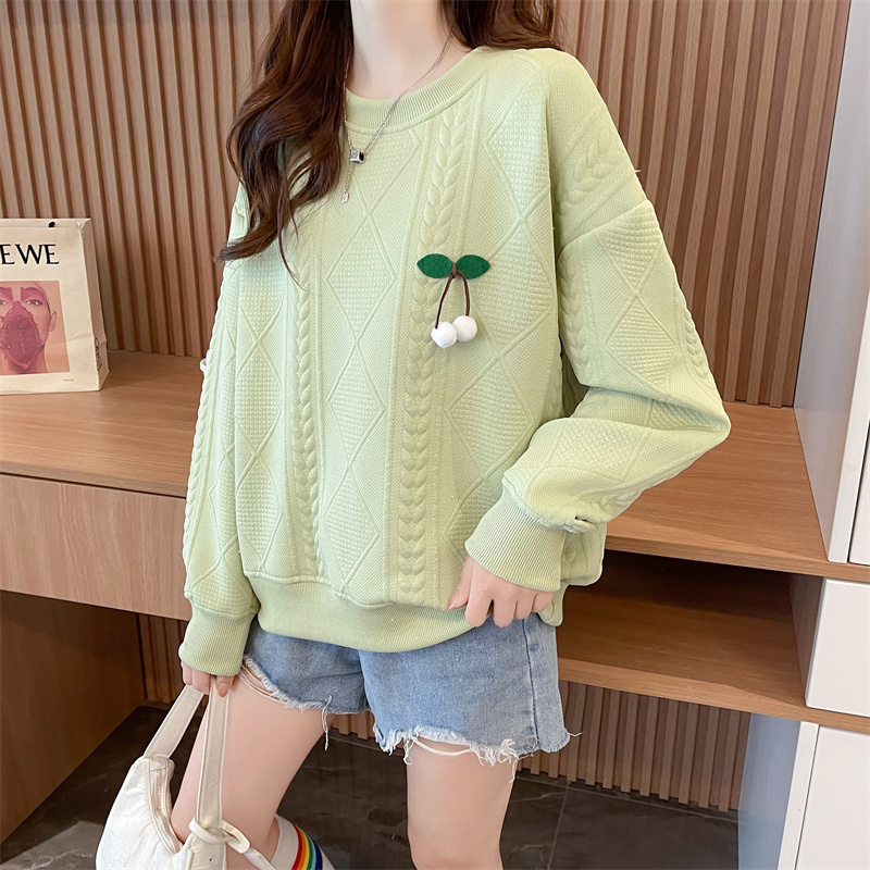 First real shot of laminated jacquard with 350g CVC thread early autumn small long-sleeved sweatshirt for women