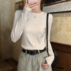 批发<b class='q'>实拍</b>实价 秋季韩版气质修身圆领纯色基础纯棉内搭长袖T恤打底上衣