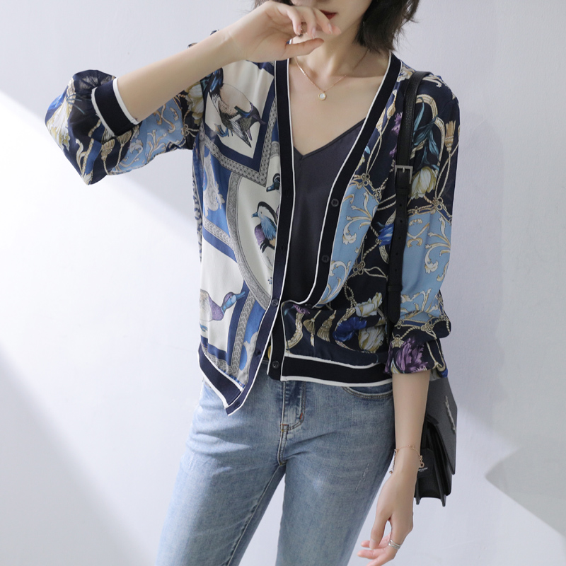 PF19340#新款真丝女士短外套防晒服薄款外套桑蚕丝开衫潮ins上衣女裝貨源服裝批發