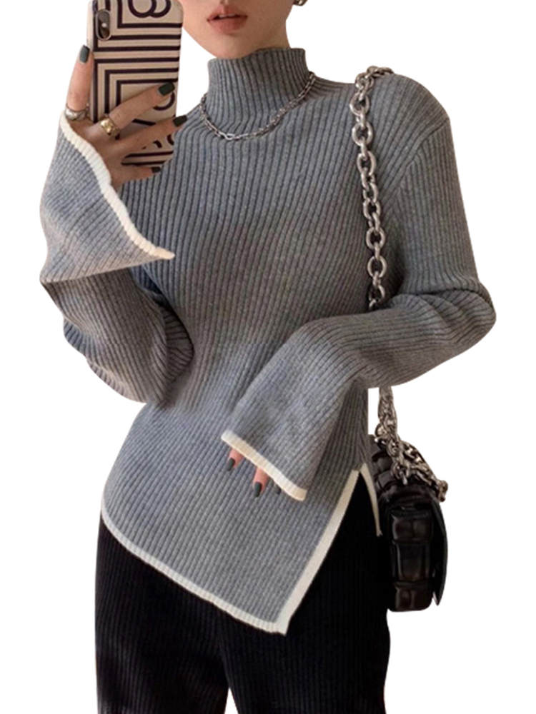 Irregular knitted top  new design niche lazy style early spring turtleneck sweater for women autumn and winter