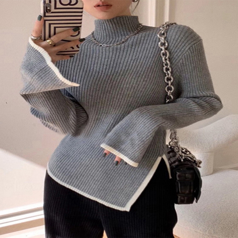 Irregular knitted top  new design niche lazy style early spring turtleneck sweater for women autumn and winter