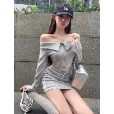 批发实拍实价 纯欲辣妹运动休闲套装女秋季<b class='q'>长袖</b>上衣包臀短裙两件套