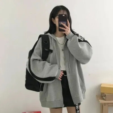 薄款//加绒 //原宿风卫衣女连帽拼接开衫学生运动长袖外套上衣