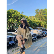 批发实拍实价~短款浅卡其<b class='q'>风衣</b>女小个子早秋拼接撞色百搭宽松休闲外套