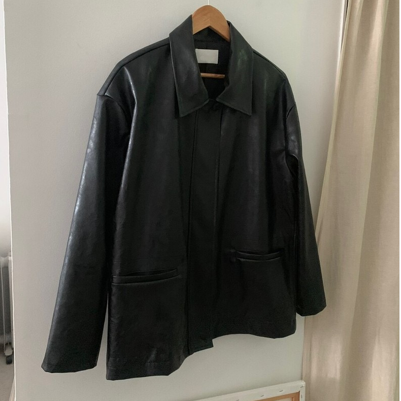 Korean style new black imitation leather jacket for women 2024 spring and autumn new Hong Kong style casual pu leather jacket mid-length top