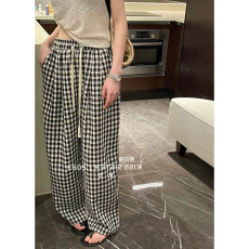 批发复古格子高腰休闲裤女新款<b class='q'>韩版</b>高腰垂感显瘦直筒阔腿裤
