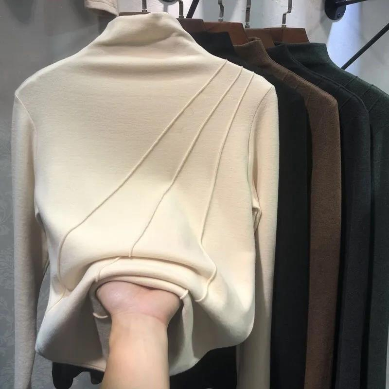 MY15712# 外贸韩版新款双面绒半高领打底衫女装秋冬内搭保暖长袖T恤女...