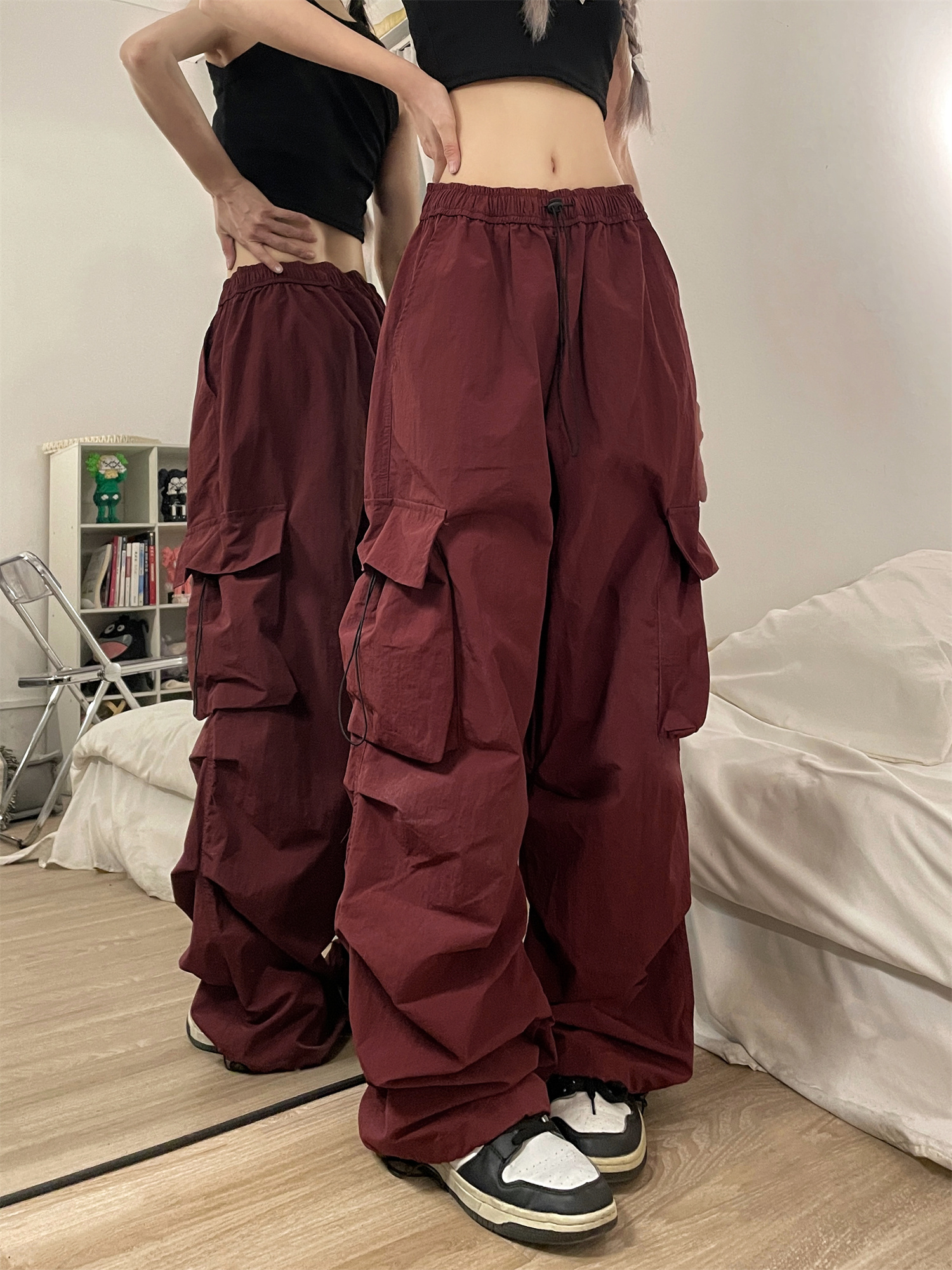 Cool girly American retro overalls women's street fashion brand hip-hop hip-hop street dance pants pleated leggings