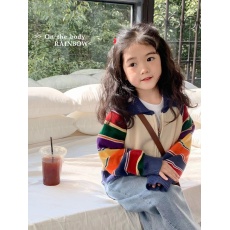 批发女童秋季条纹针织开衫2024<b class='q'>春</b>秋新款儿童洋气时髦毛衣女宝宝上衣潮