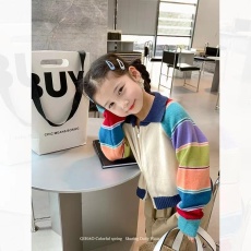 批发女童秋季条纹针织开衫2024<b class='q'>春</b>秋新款儿童洋气时髦毛衣女宝宝上衣潮