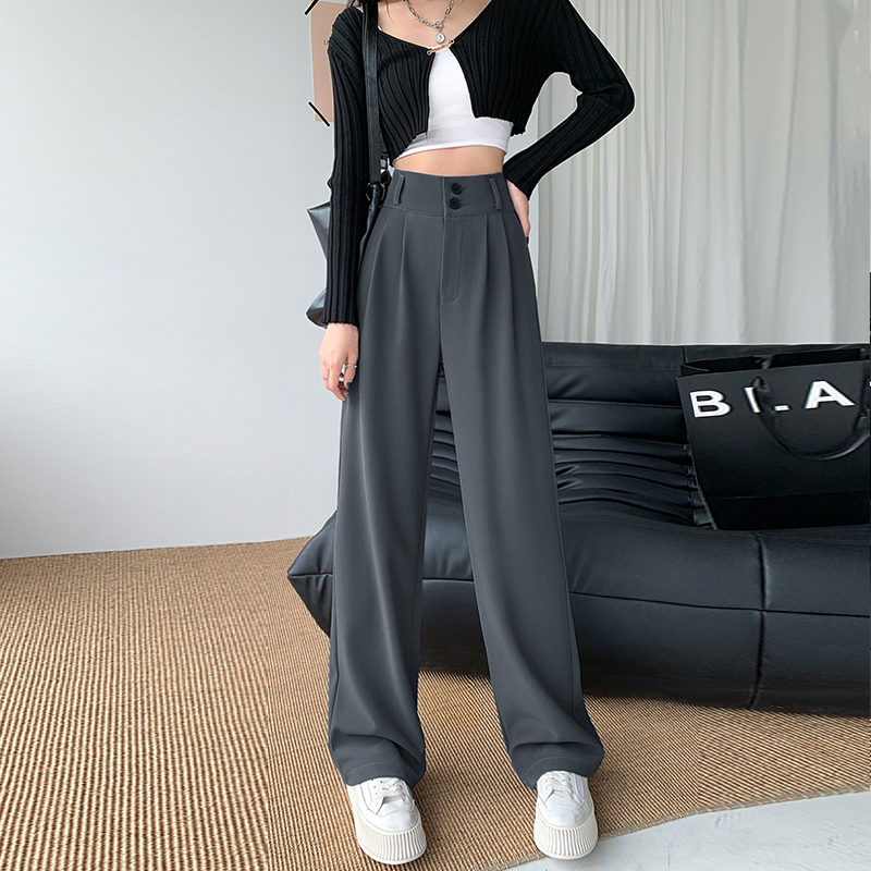 Gray suit pants for women, high-waisted spring and autumn new workwear straight casual pants, narrow version, high-end drape, slimming wide-leg pants