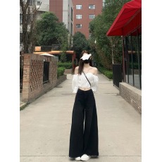 批发性感纯欲风一字领露肩长袖衬衫夏季小众设计感修身显瘦短款两件套