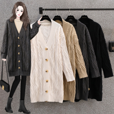 批发实拍冬装<b class='q'>大码</b>女装<b class='q'>胖</b><b class='q'>MM</b><b class='q'>长袖</b>开衫加厚毛衣中长款外套