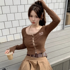 实拍大码 假两件刺绣上衣2023秋季辣妹系带修身显瘦长袖打底衫女