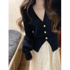 批发短款小外套女毛衣2023秋冬新款法式复古小众V领外搭针织开衫上衣