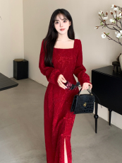 大码敬酒服新娘红色中式订婚礼服连衣裙回门结婚高级感旗袍秋冬季