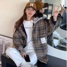 批发假两件<b class='q'>格子</b><b class='q'>衬衫</b>女韩版春秋复古港味加厚上衣宽松长袖连帽<b class='q'>衬衣</b>外套
