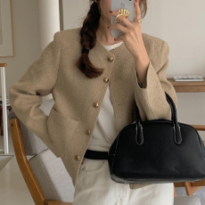 批发现~休闲圆领百搭单排扣西装外套<b class='q'>英伦</b>纯色冬季上衣