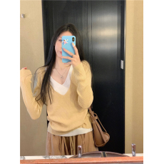 批发实拍实价~春季夹心棉花糖软糯亲肤双层领针织衫女撞色百搭<b class='q'>打底衫</b>