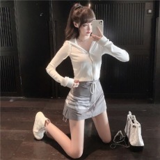 满天星 已出货 双层帽  斜纹鱼鳞拉架 连帽短款拉链开衫