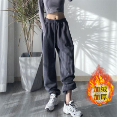 批发秋冬款加绒加厚运动<b class='q'>裤</b><b class='q'>欧美</b>ins休闲灰色<b class='q'>裤</b>束脚卫<b class='q'>裤</b>女