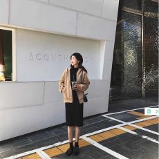 批发秋冬季闺蜜装新款<b class='q'>黑色</b>过膝高领内搭打底长裙加厚加绒连衣裙女