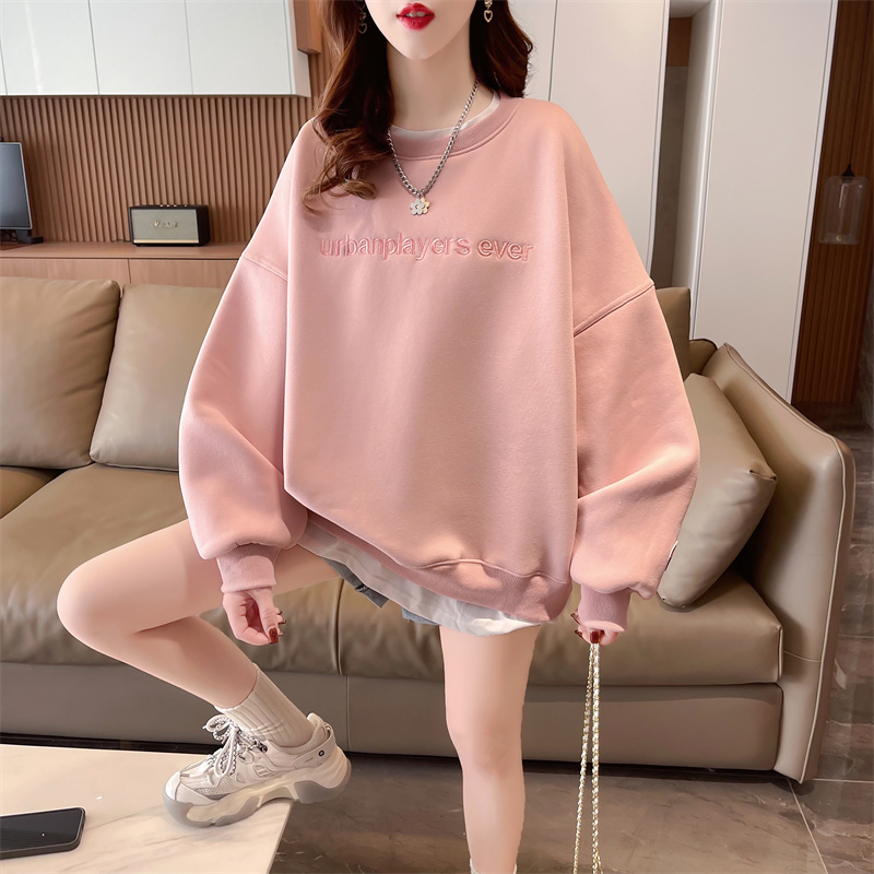 First real shot of fish scale back bag collar sweatshirt for women fake two-piece thin style new spring and autumn large size loose top