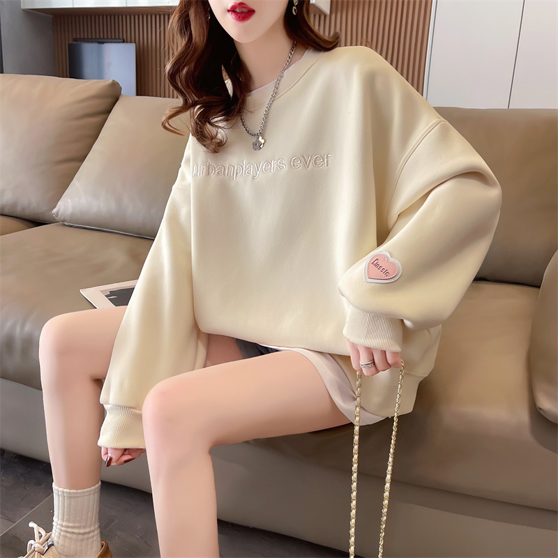 First real shot of fish scale back bag collar sweatshirt for women fake two-piece thin style new spring and autumn large size loose top