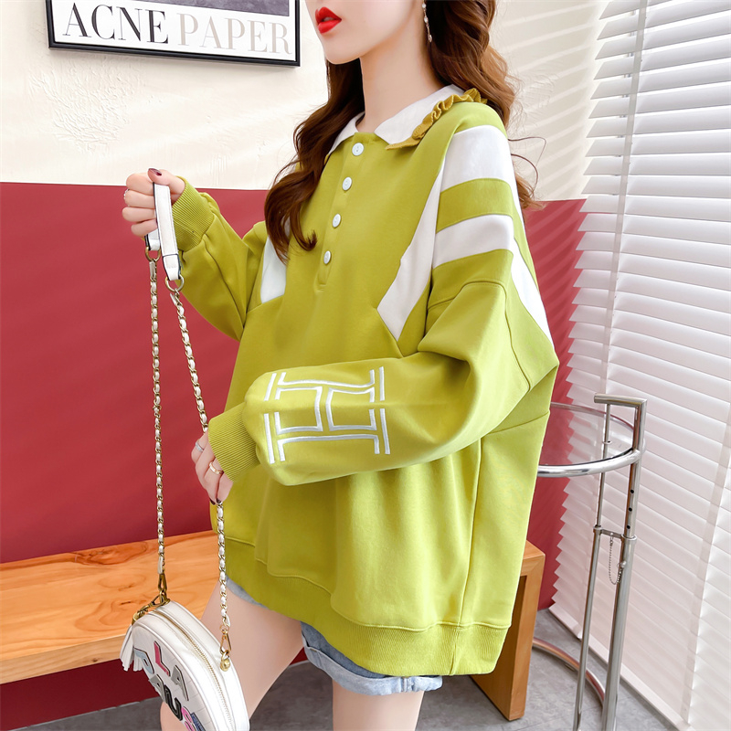 First real shot of fish scale back bag collar sweatshirt for women new spring and autumn large size lotus leaf collar loose top