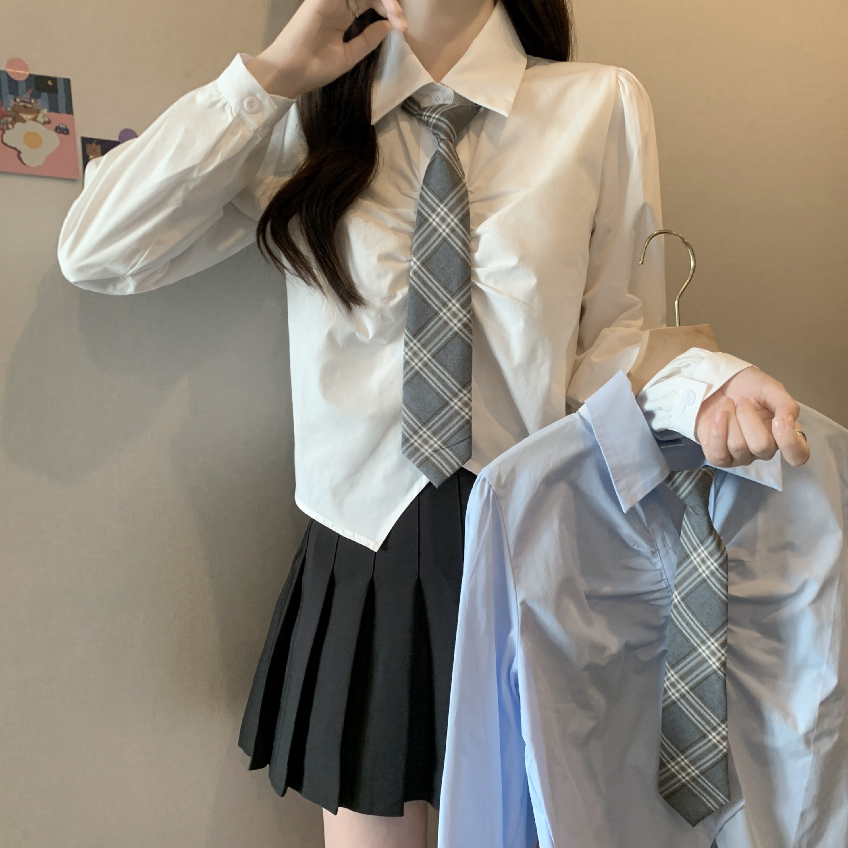 MY712#新款大码时尚学院风领带长袖衬衣上衣女装女裝貨源服裝批發