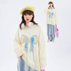 批发国潮牌蝴蝶结流苏毛衣针织衫彩色字母男女可爱情侣宽松百搭上<b class='q'>衣服</b>