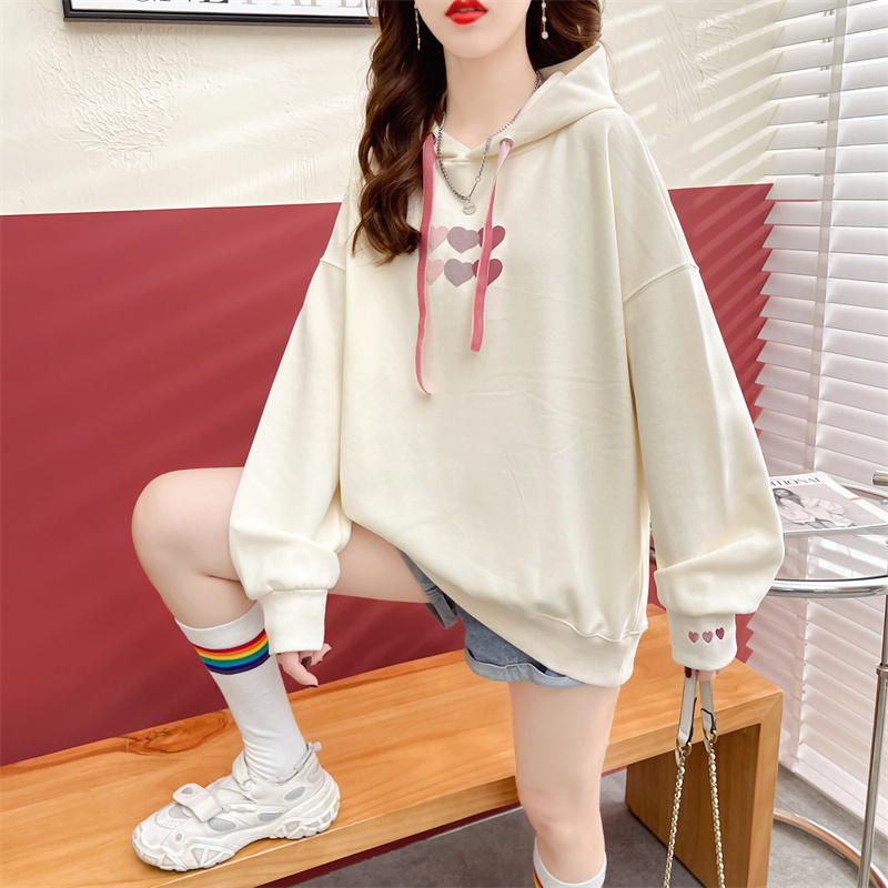 First real shot of fish scale back bag collar sweatshirt for women new spring and autumn hooded large size loose top with design